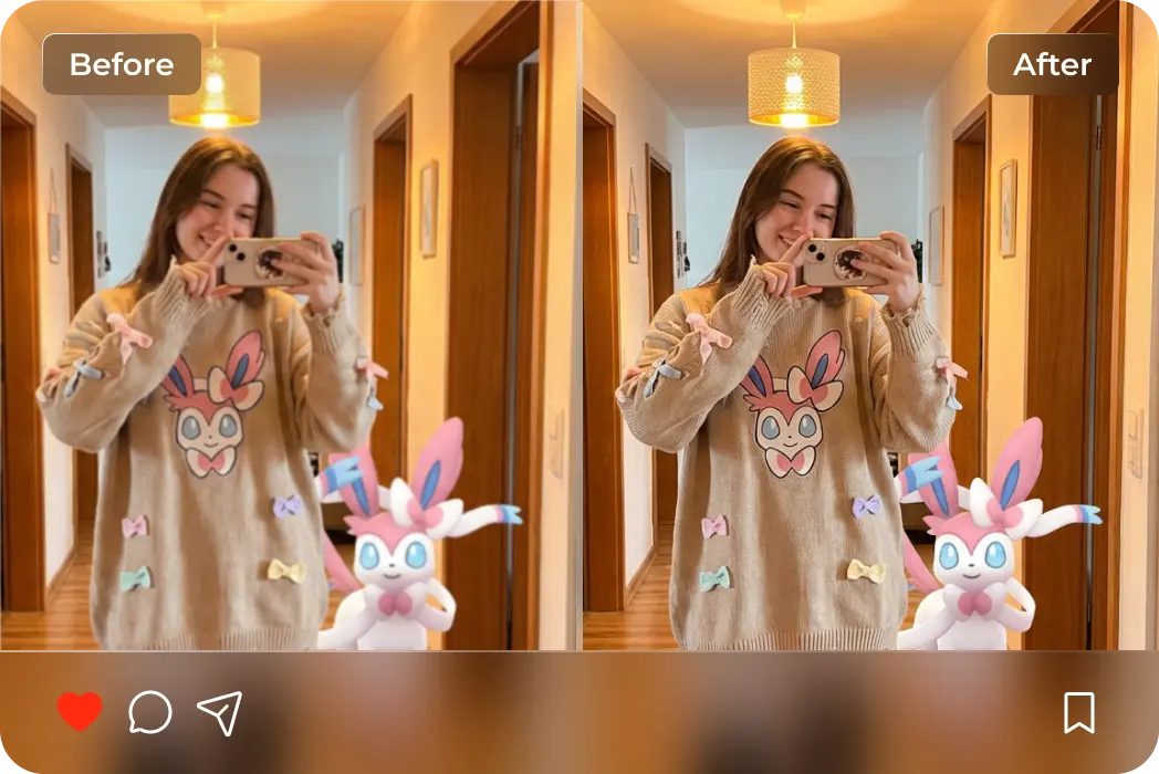 polish AI mirror selfie realism and fix facial imperfections