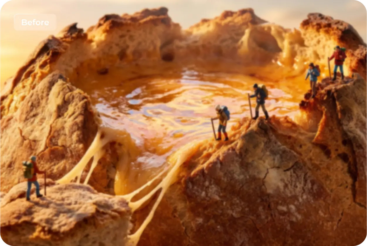 upscale low-res food miniature world generated by nano banana