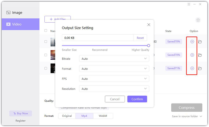 output size setting