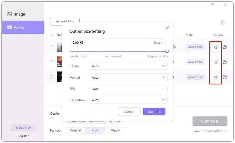 output size setting