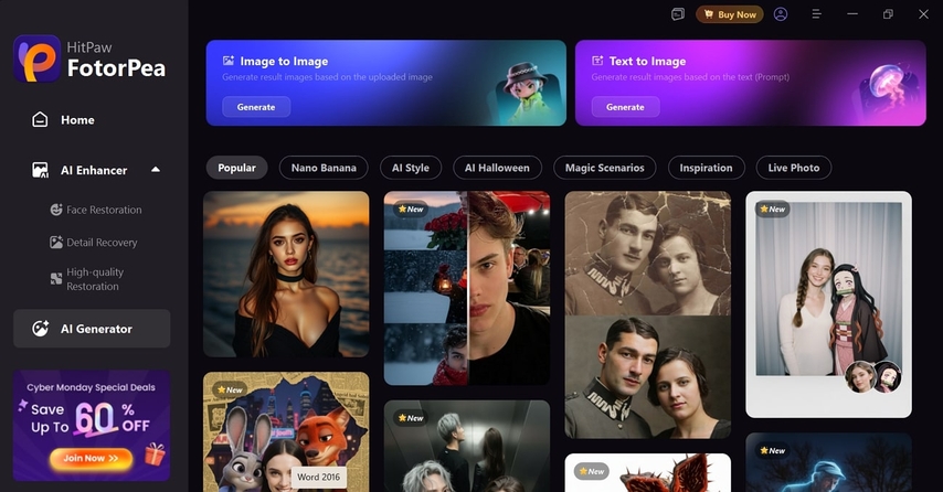 launch hitpaw fotorpea and select template