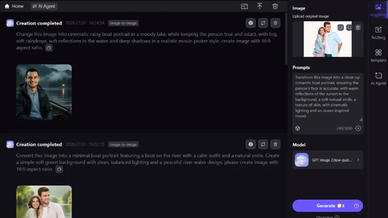 add boat ai portrait prompt and choose ai model