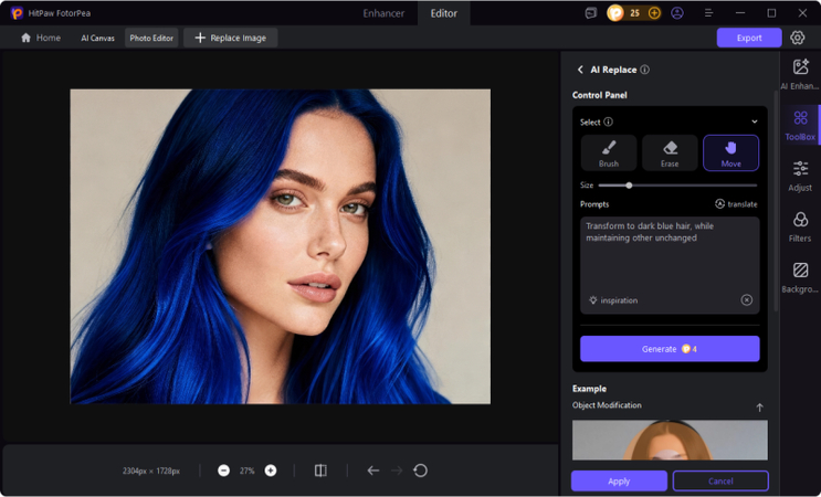 ai dark blue hair changer