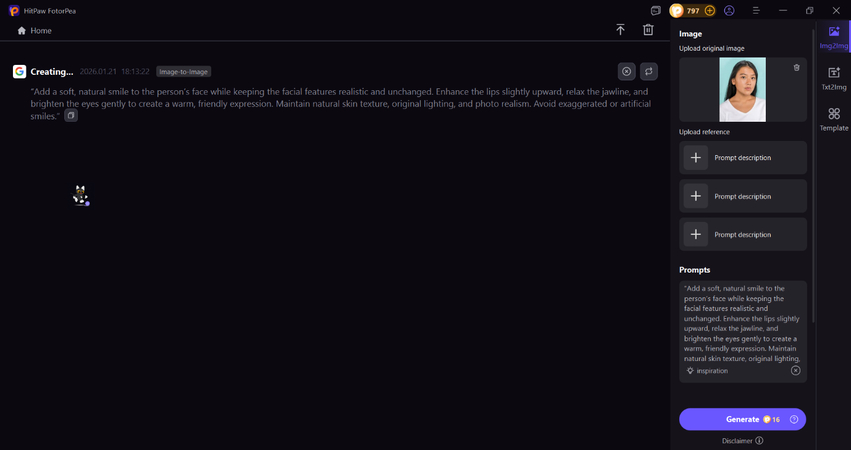 ai adding a natural smile on photo