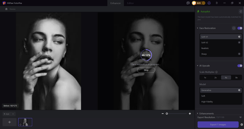 ai upscaling and enhancing the portrait