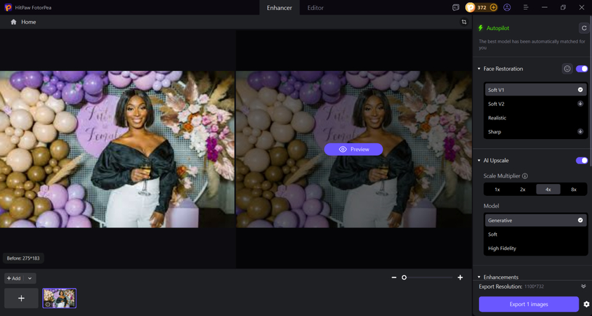 upload women's day photo and enable ai upscale