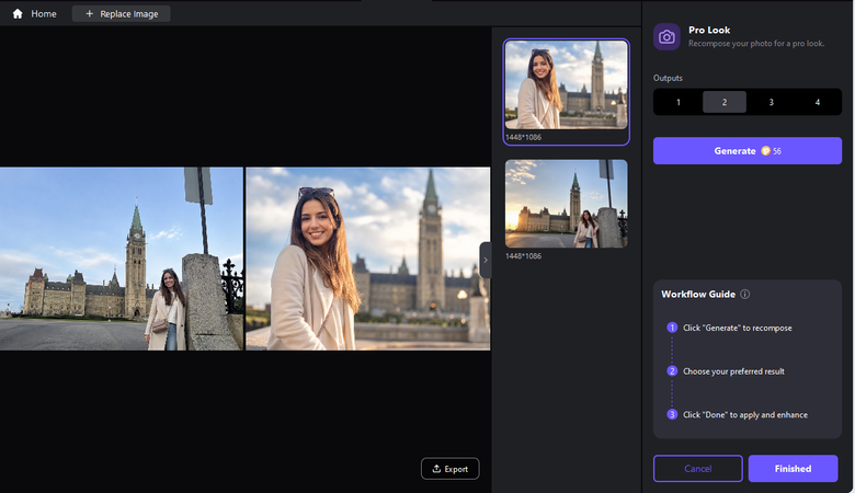 تطبيق نتيجة AI Recompose في HitPaw FotorPea