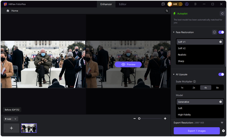 choose ai model to enhance Bernie sander meme