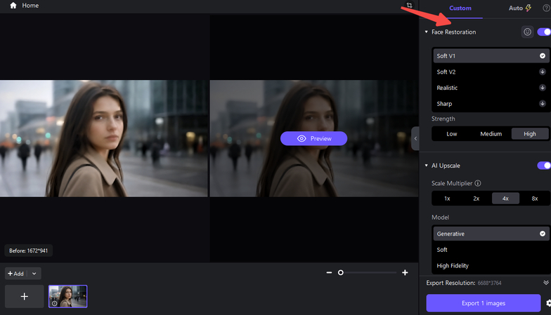 Select an AI enhancement tool in HitPaw FotorPea