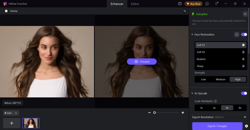 Choose AI enhancement model in HitPaw FotorPea