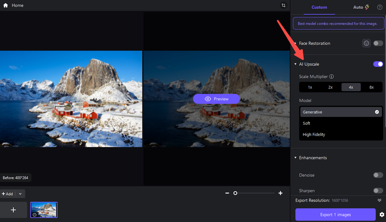 choose ai model in hitpaw fotorpea