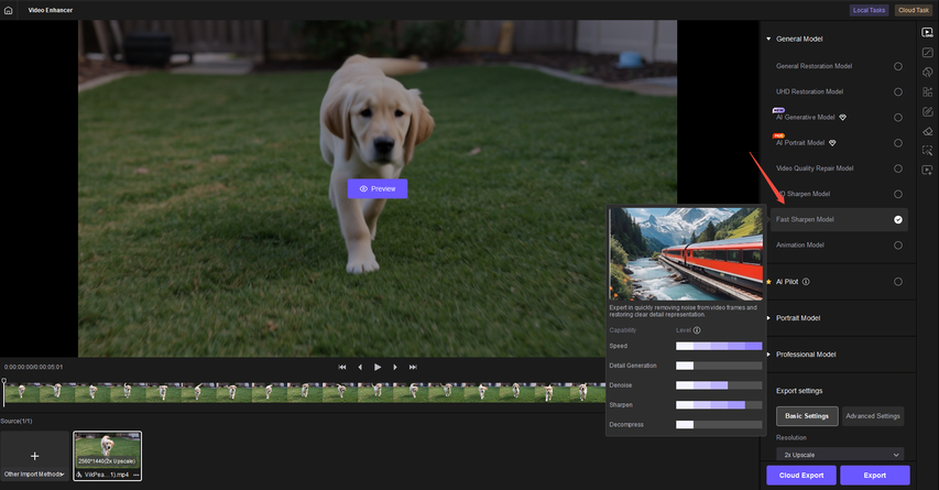 Choose an AI model to enhance a blurry pet photo in HitPaw FotorPea
