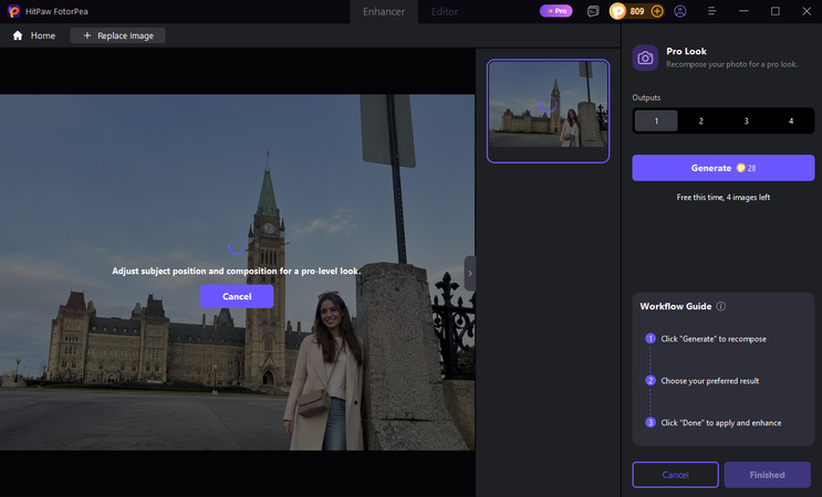 Choose AI Recompose to fix portrait framing