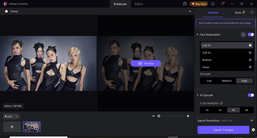 Choose Auto or Custom Mode in HitPaw FotorPea