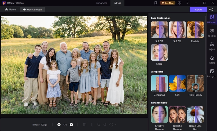 FotorPea에서 배경 옵션 클릭