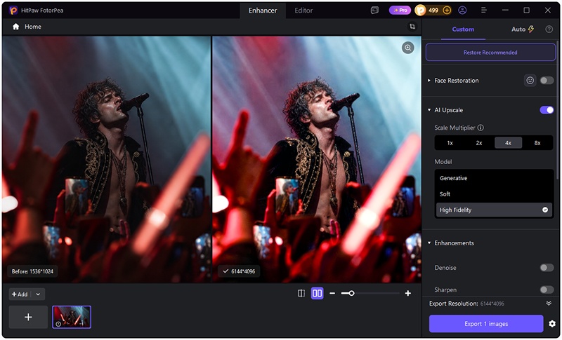 reviewing and downloading the brightened portrait from hitpaw fotorpea