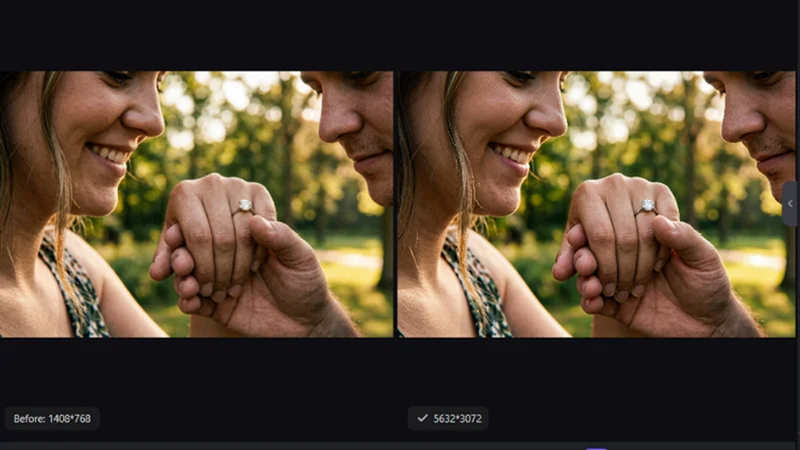 comparing original and enhanced engagement photo details