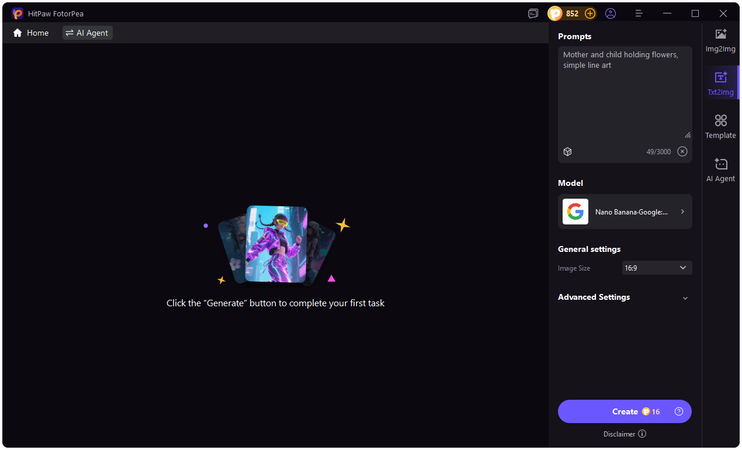 select text-to-image mode and enter prompt