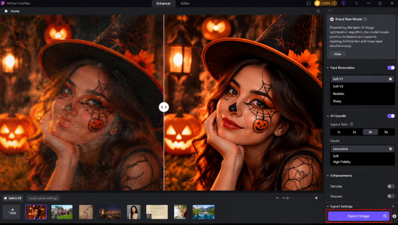 Export a Halloween face paint photo with enhanced features on HitPaw FotorPea.