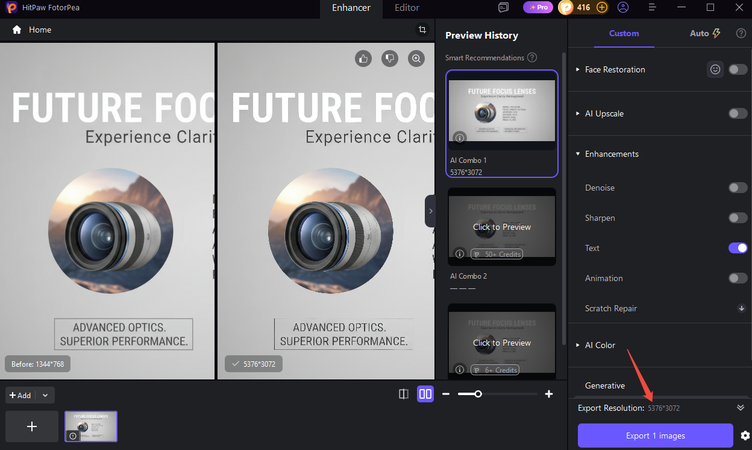 Export the enhanced AI-generated image