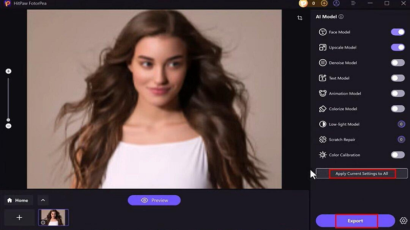 Exporting an enhanced photo from HitPaw FotorPea