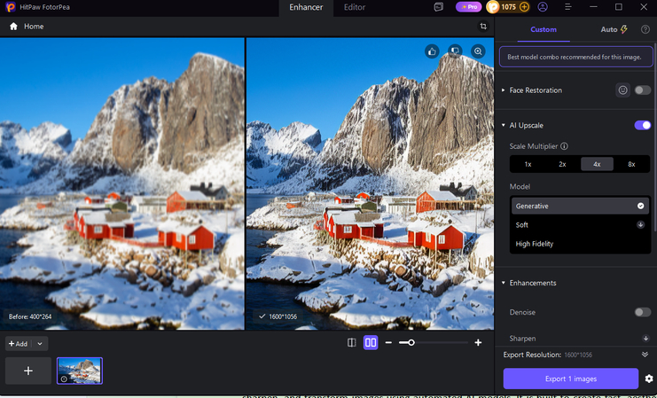 Preview and export the enhanced photo with HitPaw FotorPea