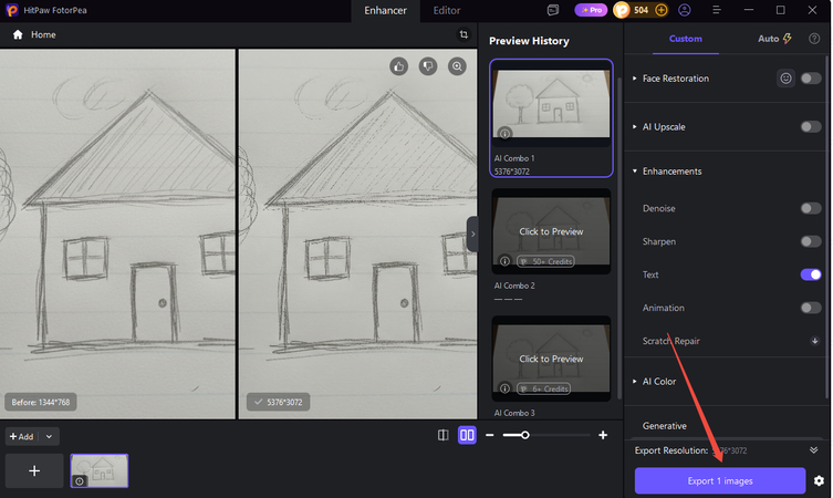 Export enhanced sketch after AI enhancement