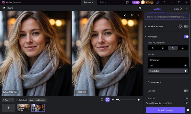 Exporting an enhanced image from HitPaw FotorPea