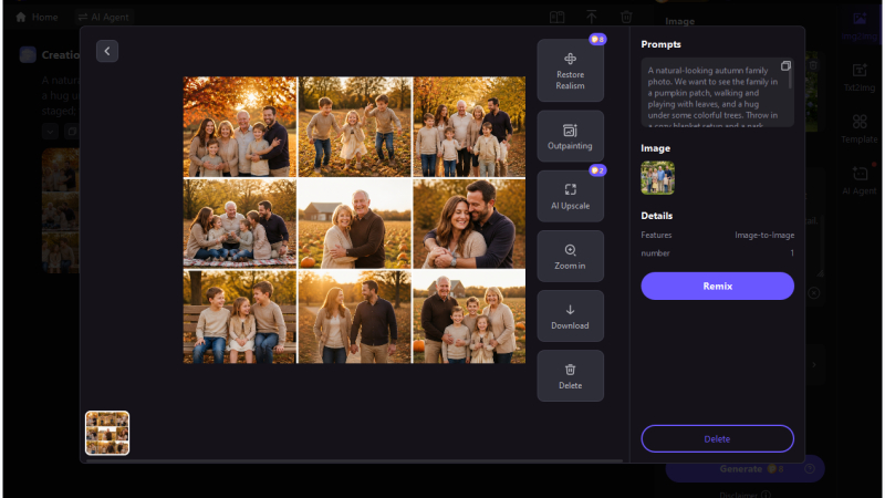 Creating fall family photos with FotorPea AI Generator