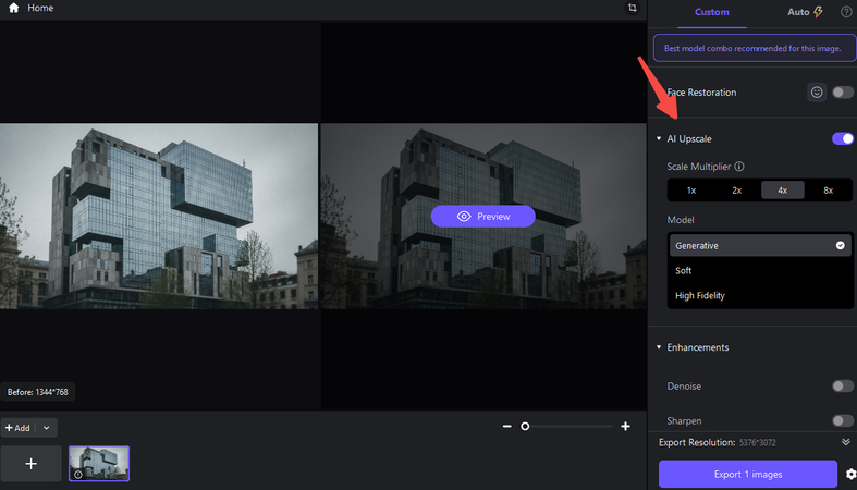 FotorPea AI models for enhancing building photos