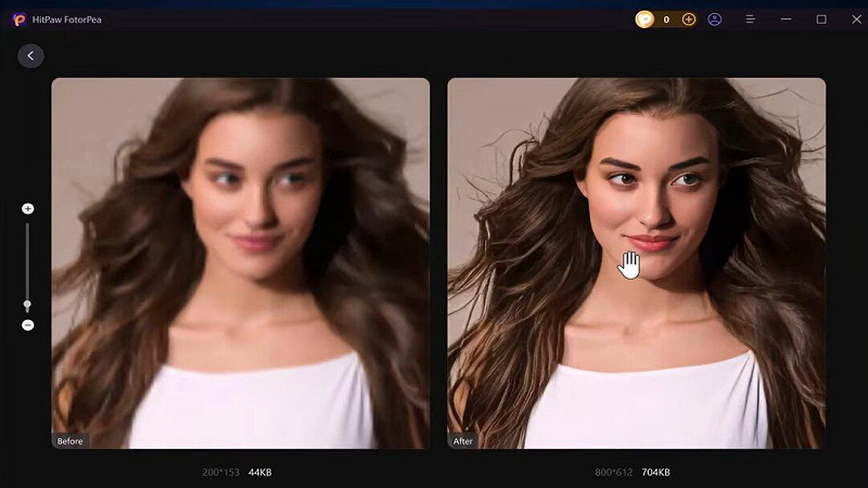 Before-and-after image enhancement preview in HitPaw FotorPea