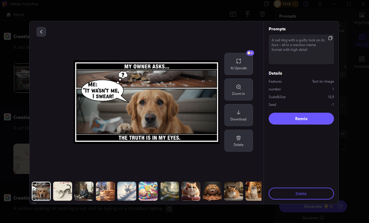 generate a cooked dog meme with fotorpea