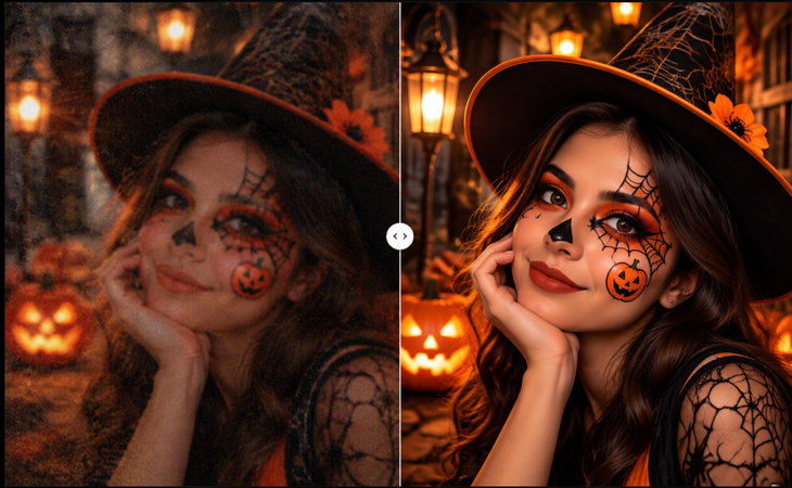 Compare and contrast a pre- and post-test photo of an improved Halloween face paint photo.