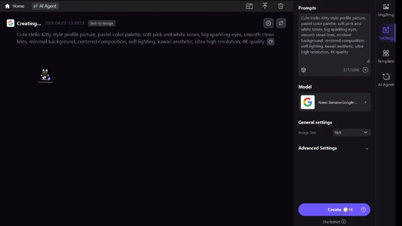 write detailed prompt to create hello kitty pfp