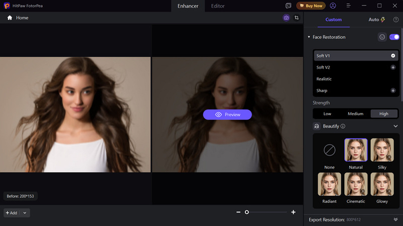 Choose Beautify in HitPaw FotorPea