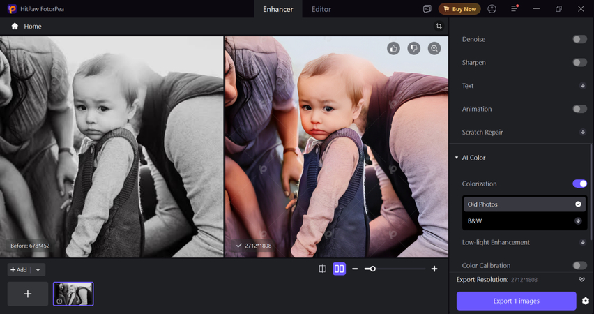 Export the restored photo from HitPaw FotorPea