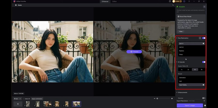 Choosing AI enhancement model in HitPaw FotorPea