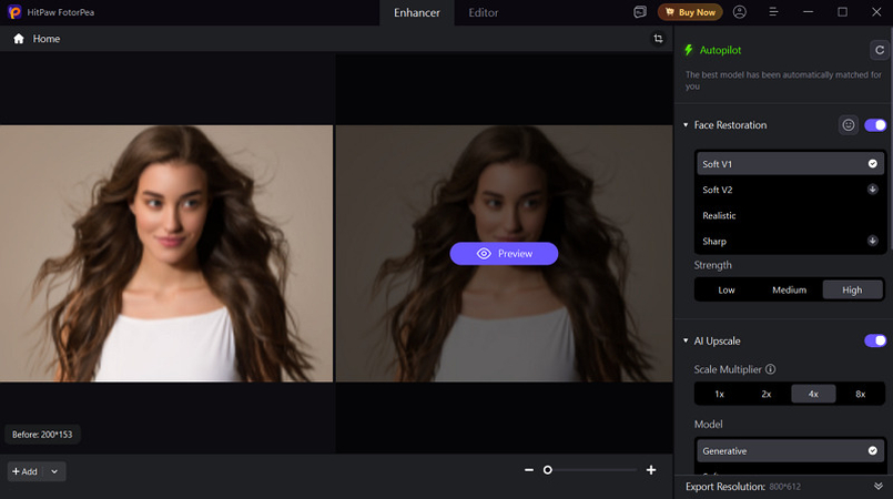 Choose an AI enhancement model in HitPaw FotorPea