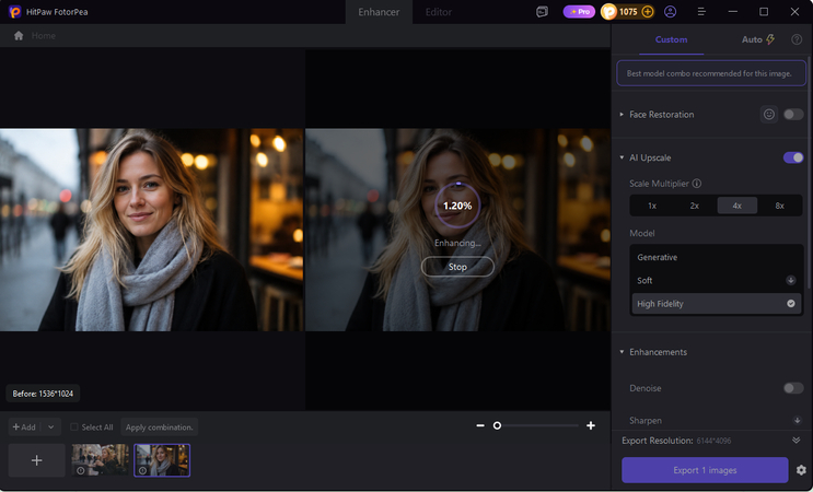 Selecting an AI model in HitPaw FotorPea