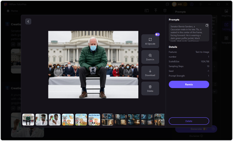 hitpaw fotorpea ai generator creating new Bernie Sanders meme