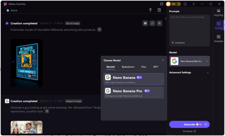 hitpaw fotorpea ai generator select model