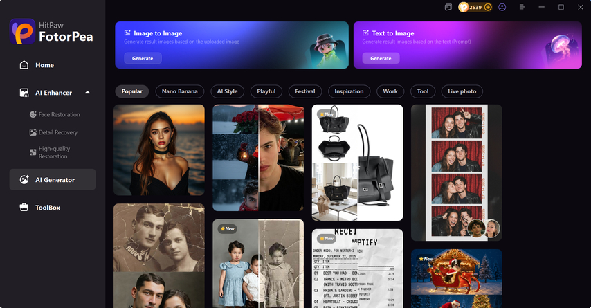 hitpaw fotorpea interface for ai image generation