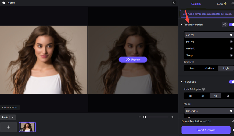 HitPaw FotorPea AI model selection for image enhancement