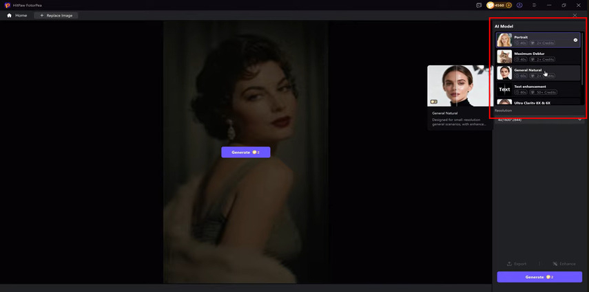 Select AI enhancement model