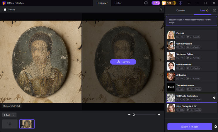 HitPaw FotorPea AI model selection panel