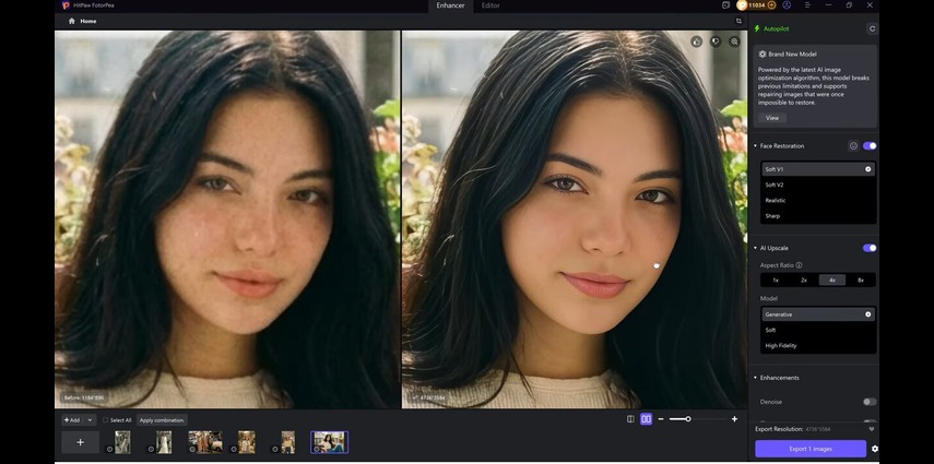 Before and after image enhancement in HitPaw FotorPea