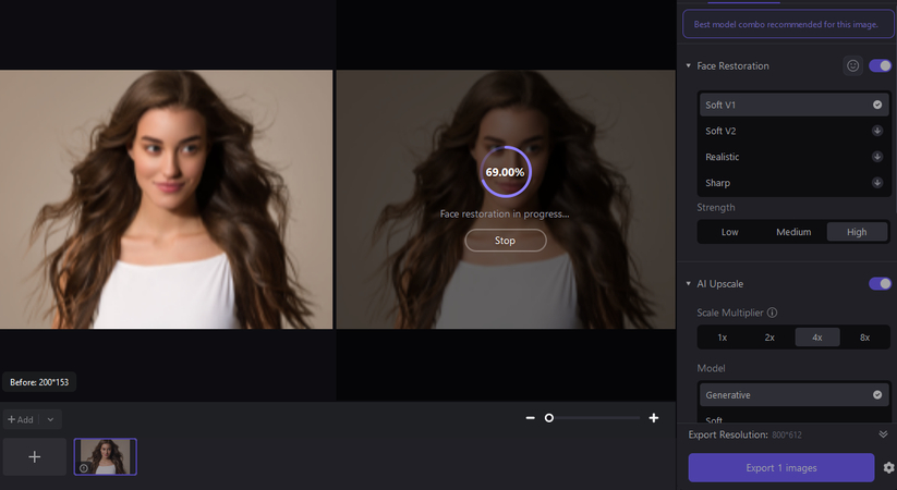 HitPaw FotorPea before and after image enhancement preview
