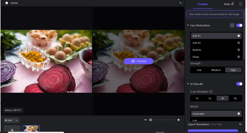 Selecting an AI enhancement model in HitPaw FotorPea