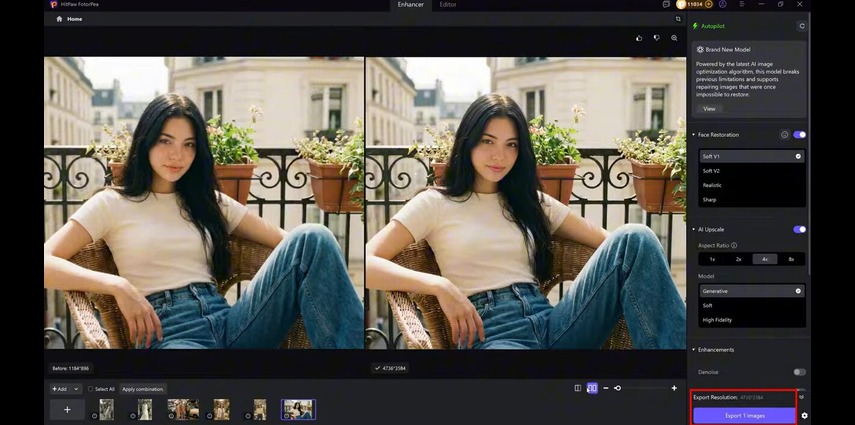 Exporting enhanced image from HitPaw FotorPea