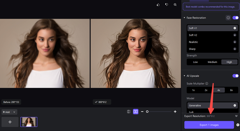 HitPaw FotorPea export options for enhanced image
